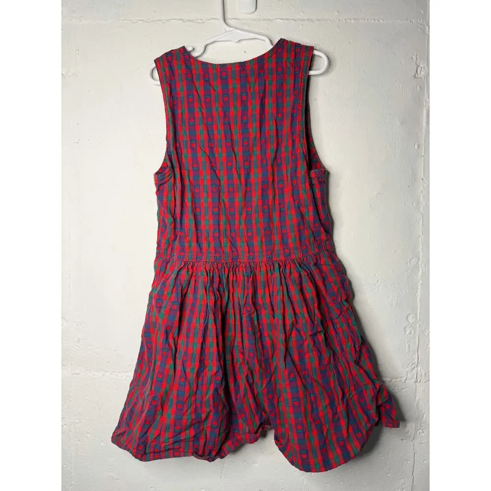 Oshkosh Vintage Girls 6X Apple Dress Jumper Plaid Red Made in USA